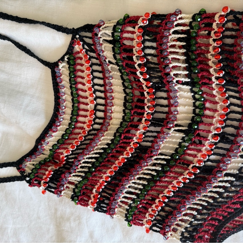Zara Multicolor Crochet Top with Beaded Accents